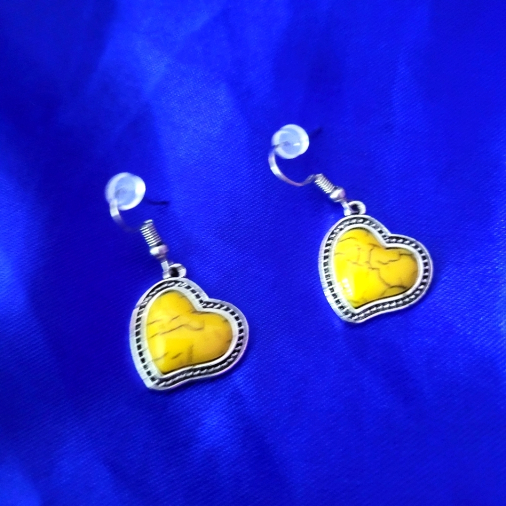Yellow heart charm earrings